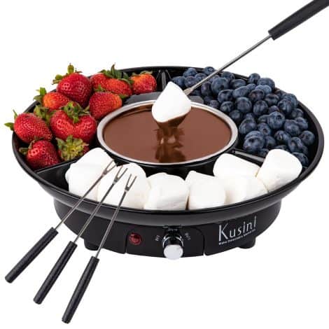 Electrichoco Fondue Set – Control heat, separate trays, 4 forks – Perfect for movie or game night.