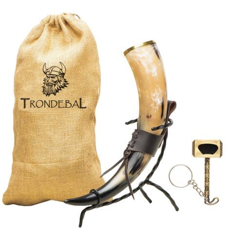 Trondebal Extra-Large Viking Drinking Horn Set – 15-20 Oz Genuine Ox Horn – Perfect Beer Gift!