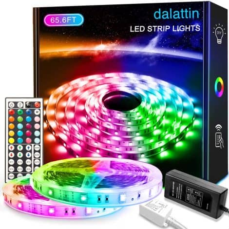 Introduce the “Dalattin LED Lights” – Colorful, 65.6ft long strips for bedroom decoration, with remote control. Comes in 2 rolls.