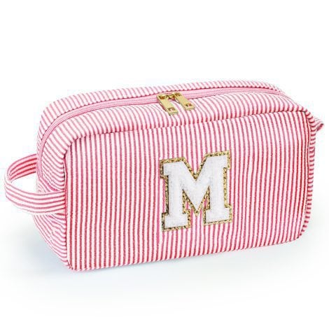 “Personalized Initial Pink Cosmetic Bag – Perfect Christmas or Birthday Gift for Women and Teen Girls.”