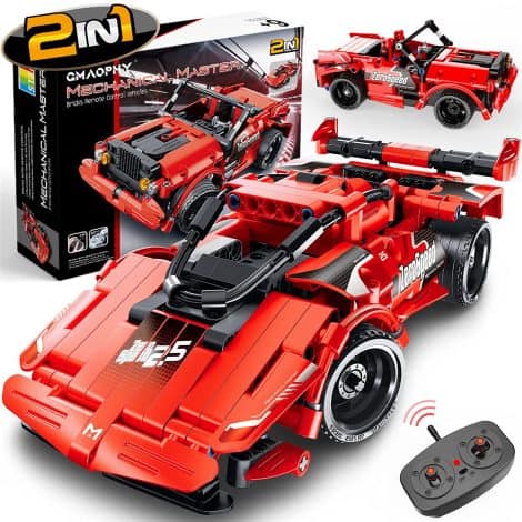 Engineering construction toy: 2-in-1 remote control racing car building blocks set with 351 pcs. Perfect STEM gift for kids aged 5-12.