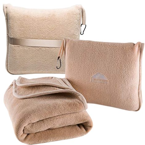 Beige T005 Premium Travel Blanket Pillow: Soft, lightweight, and compact for convenient travel comfort.