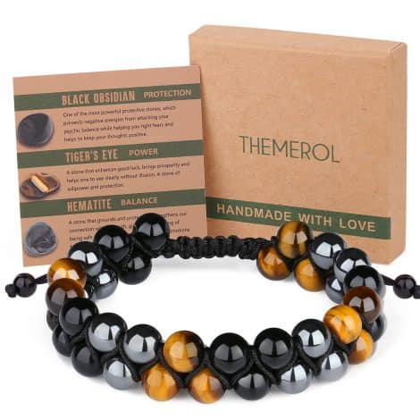 Handmade, Triple Protection Tiger Eye Beaded Bracelet, a perfect gift idea for teenage boys, boyfriends, or sons.