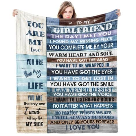 “Show your affection with a charming 60×50 inch throw blanket, featuring sweet love quotes for her.”