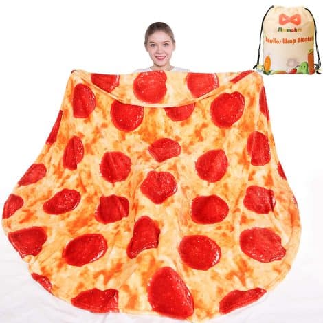 “Double-sided Pizzas Blanket 2.0, 71 inches, for adults and kids. Realistic, comfy, funny gift for teens.”