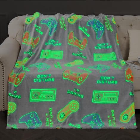 Glow-in-the-dark Gamer Controller Blanket – Perfect gift for boys, ideal for Christmas, Easter, Valentine’s Day, birthdays, ages 8-16. 50″x60″.