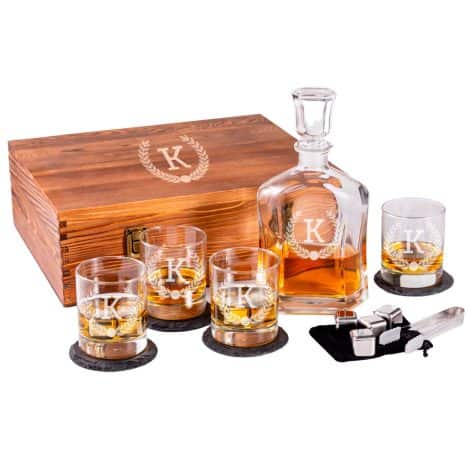 Personalized Engraved Whiskey Decanter Set with Scotch Glasses – Choose from 9 Designs – Ideal Gift for Men, Dad – Includes Whiskey Stones – from Froolu