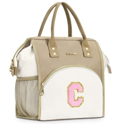 Personalized Preppy Lunch Bag with Initial, a stylish and practical lunchbox for ladies of all ages.