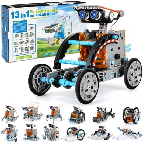 STEM Projects Solar Robot Toy for Kids, 13-in-1 Building Science Educational Toy Gift, Ages 8-12, Gray color.