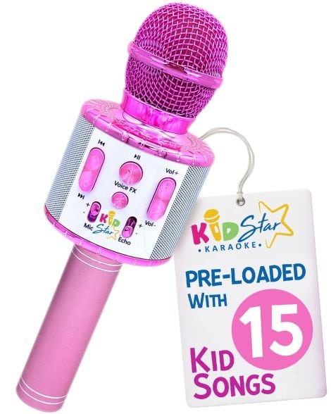 Move2Play Kids Star Karaoke: Bluetooth-enabled microphone with 15 nursery rhymes pre-loaded. Perfect birthday gift for girls, boys, and toddlers ages 2-6+.