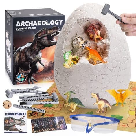 Dino Excavation Kit, STEM Educational Toy with 12 Dinosaur Eggs, 6 Digging Tools, Perfect Birthday Gift for Kids 6+.