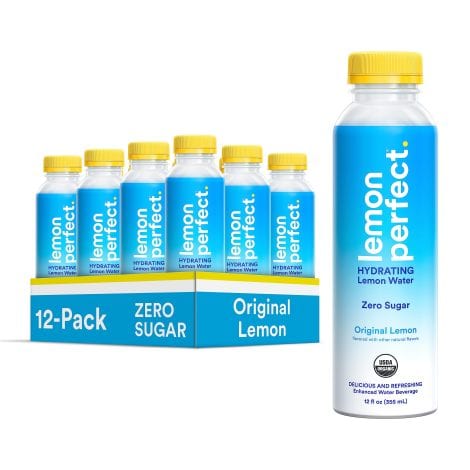 Lemon Perfect, a 12-pack of refreshing organic lemon water with zero sugar, made from real fruit. No artificial stuff.