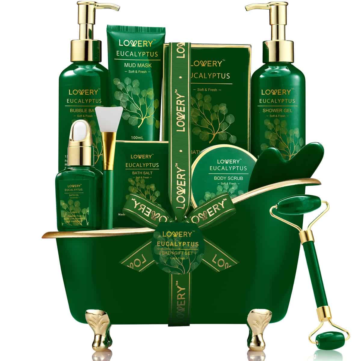 LOVERY Christmas Gifts for Women and Men Who Have Everything, Eucalyptus Spa Gift Baskets for Women, Mom, 16pc Bath Gift Set for Birthday Gifts for Women, Body Self Care Set for Pampering & Relaxation Basket