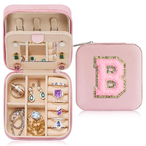 Parima Personalized Initial Jewelry Case – Stylish Jewelry Organizer with Mirror for Teen Girl Birthday.