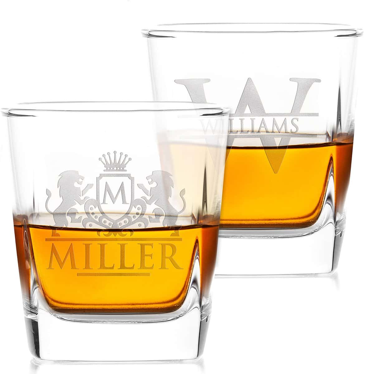 Amazing Items Set of 2 - Whiskey Gifts for Men, Personalized Whiskey Glasses w/Name & Initial - 9 Designs - 9 oz, Limited Edition Monogrammed Rocks Glasses for Whiskey, Dad Gifts