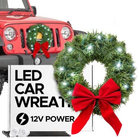 2023 Christmas Car Decorations: Vibrant LED Car Wreath for your Jeep or truck that lasts long with 12V power.