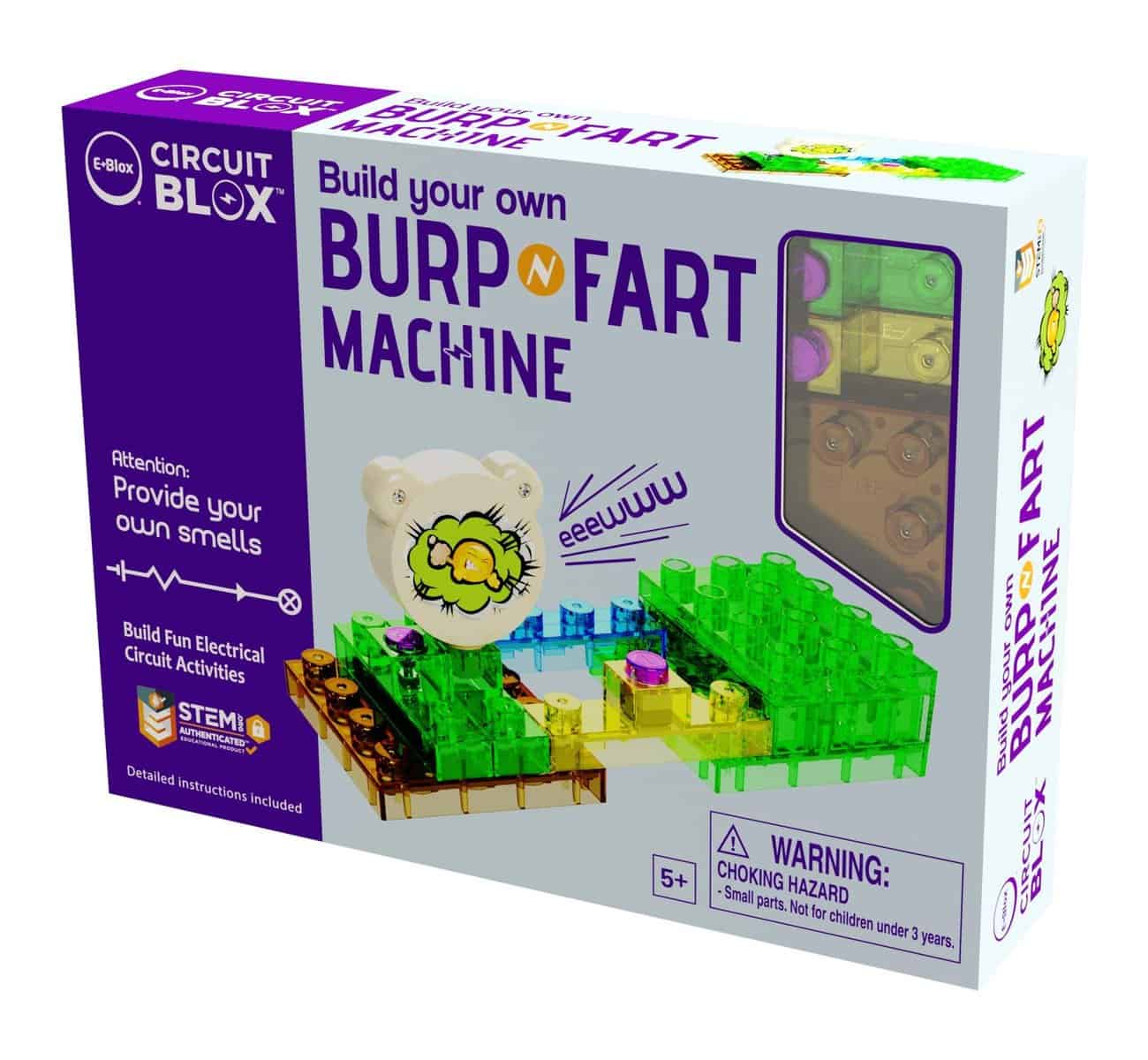 E-Blox Building Blocks STEM Circuit Kit, Build Your Own Burp & Fart Machine, Add Funny Sounds to Brick & Structure Science Projects, Birthday & Gag Gift, Boys, Girls, 5+