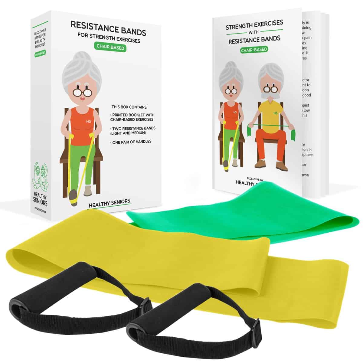 Chair Exercises for Seniors - Two Resistance Bands, Handles, and Printed Exercise Guide. Adjustable Fitness Equipment for Seniors, Elderly Home. Occupational & Physical Therapy Aids