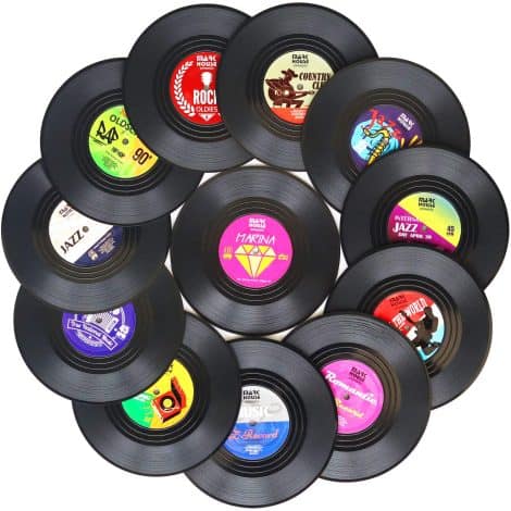 DuoMuo’s Vinyl Record Coasters – Perfect for music lovers, these unique drink coasters make great gifts!