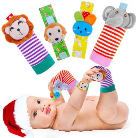 Cute Cotton Sock and Wrist Rattle Set, Interactive Toys for Newborns, Ideal Christmas Gifts for Babies.