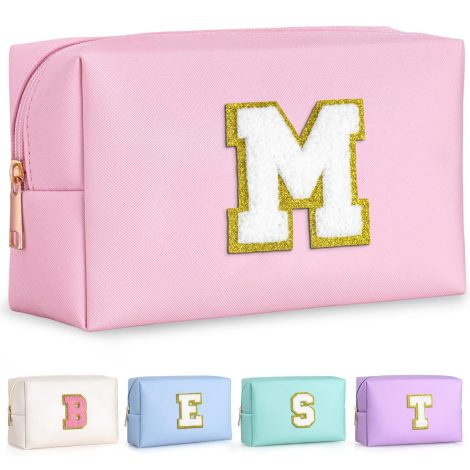 Personalized makeup bag for women with monogram, perfect as a birthday or bridesmaid gift. (Monogram: Letter M)