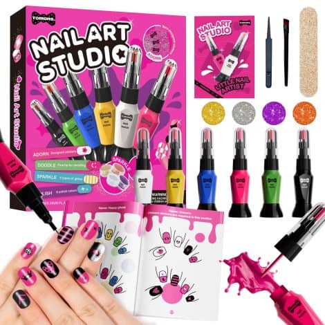 Tomons Nail Polish Set for girls, includes polish, pens, glitter, stickers – the perfect birthday gift!