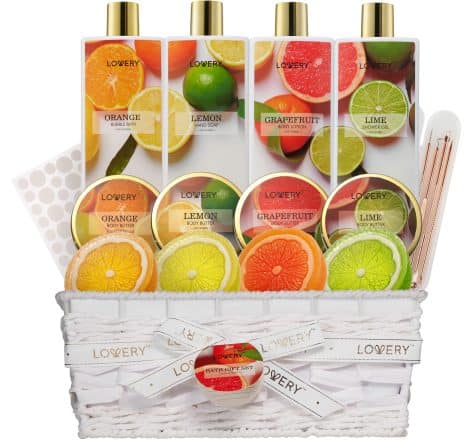 Holiday presents for ladies, 20-piece self-care set, shower baskets for guys, relatives, friends; citrus scents, relaxation kit. Perfect for gratitude or birthdays.