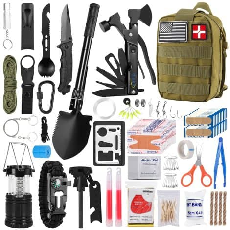 Mega Survival Pack – First Aid Kit with 170 Pieces, Essential Gear for Outdoor Adventures. Perfect Christmas Gift for Him.