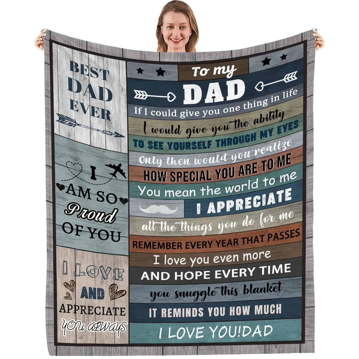 Nahjiiem Blanket Gifts for Dad, Fathers Day Dad Gifts from Daughter Son, Cool Birthday for Dad, to My Best Dad Ever Throw Blanket Soft Flannel 50''x60''