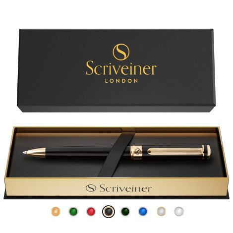 Elegante pen set for men and women. Luxurious black lacquer with 24K gold finish, includes Schmidt black refill.