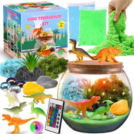 Dino Terrarium Kit: A fun DIY craft for kids, with illuminating features, perfect as a Christmas or birthday gift.