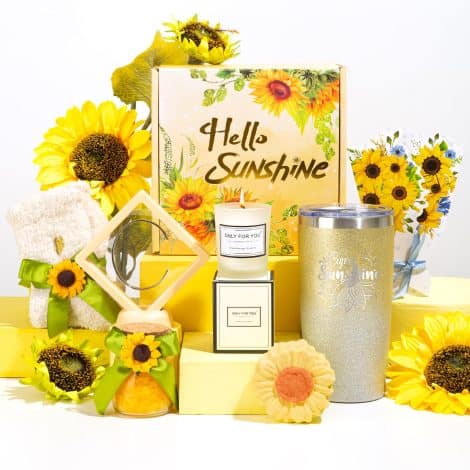 Christmas Sunflower Gift: 8-piece care package, featuring spa gifts, an inspirational blanket, and candle for women. Perfect for her!