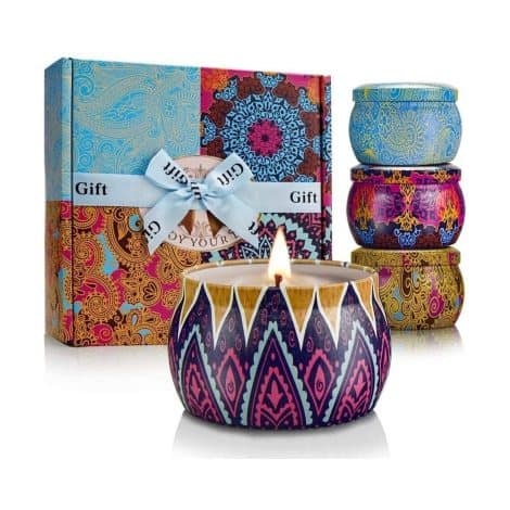 Scented Candles Gift Set: 4-Pack Aromatherapy Candles with 8% Essential Oil for Stress Relief. Perfect for gifting on special occasions.