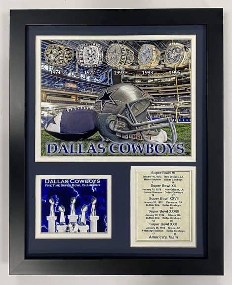 Dallas Cowboys Super Bowl Champions Framed Collectible – Legends Live Forever in this Wall Art.