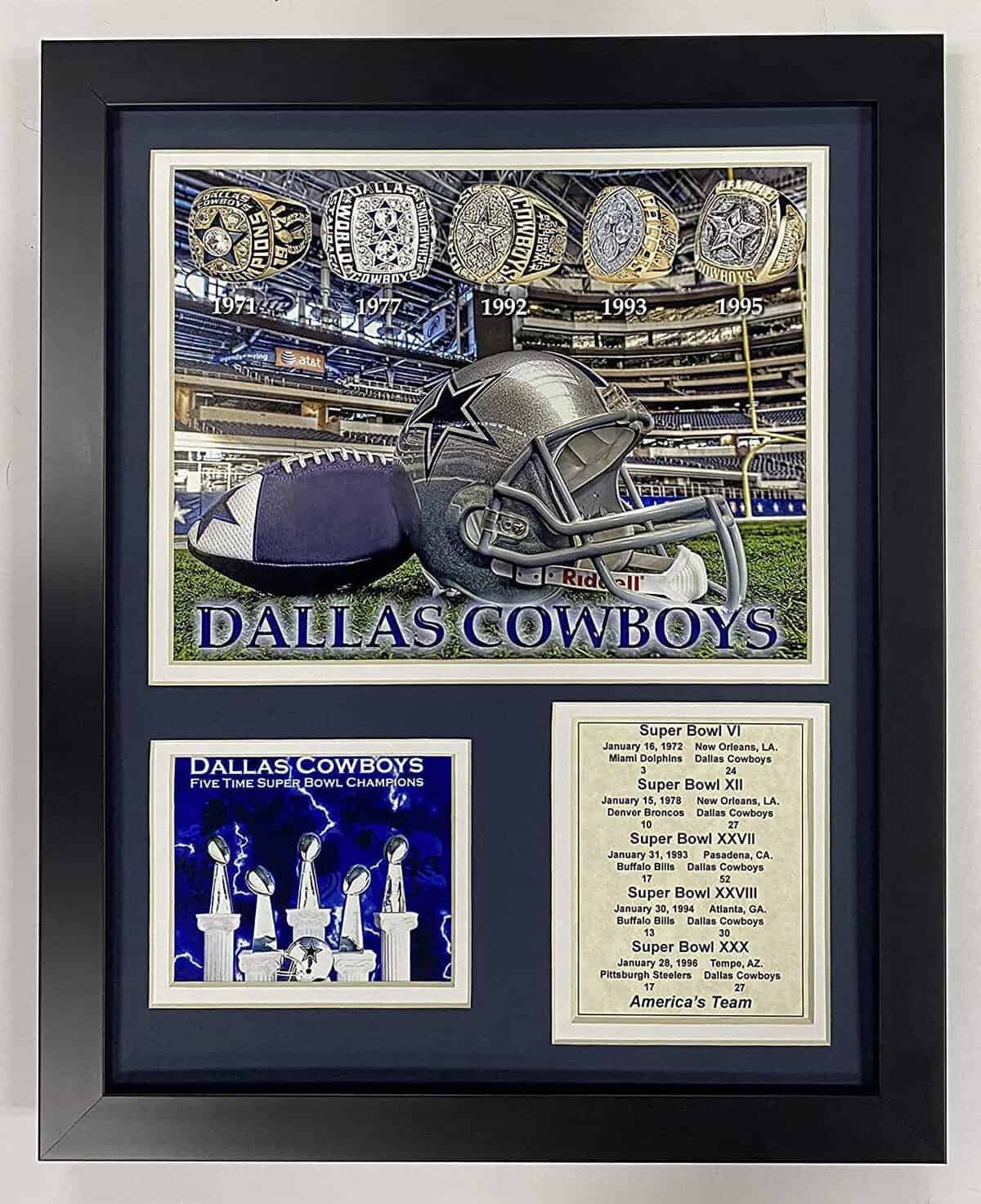 Legends Never Die Dallas Cowboys Super Bowl Championship Rings Collectible | Framed Photo Collage Wall Art Decor - 12"x15" (11573U), white