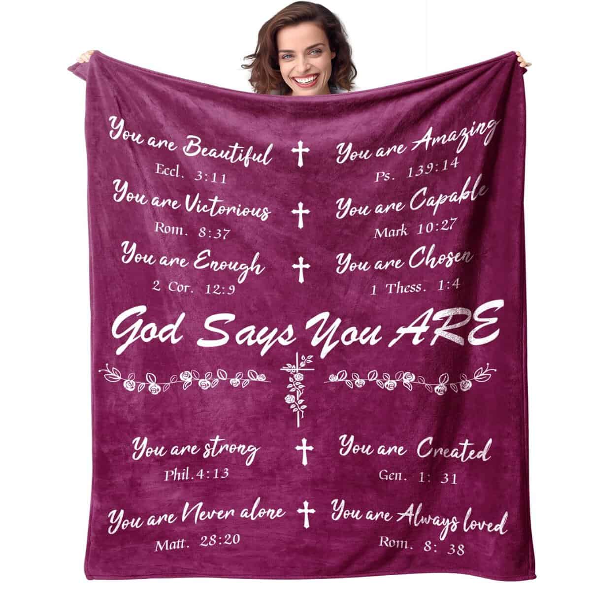 Bible Blanket Christian Sympathy Blanket Inspirational Gifts Religious Gifts for Women Jesus Christ God Say You are Blessed Soft Throw Blanket for Praying Faith Men Woman 50"x60"