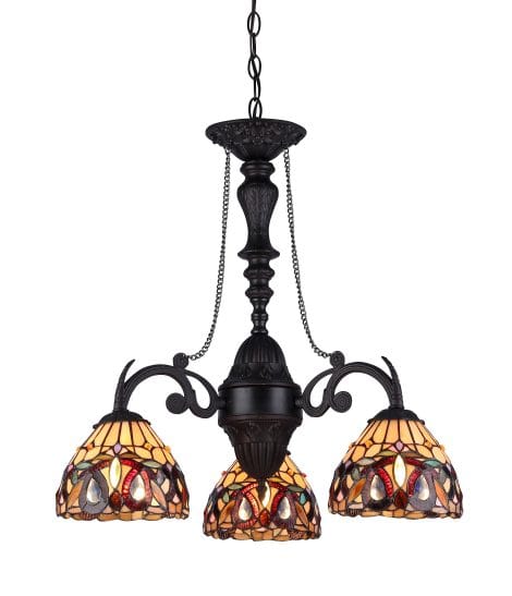 Chloe Lighting Serenity Tiffany-Style Victorian Small Chandelier in Bronze, 25.8 x 20.5 x 20.5 inches.