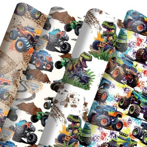 Get the vibrant and exciting Dtiafu Monster Truck Wrapping Paper – perfect for all racing enthusiasts!