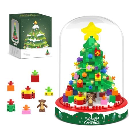 Christmas Tree Building Blocks Toy Set with 542 pieces, LED lights, perfect for festive decoration and gifting.