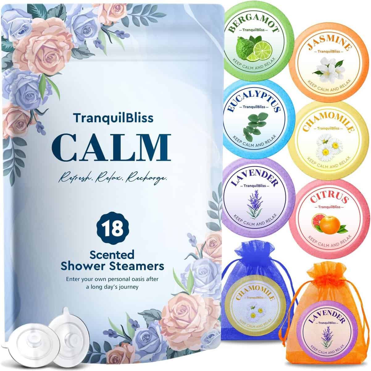 TranquilBliss Shower Steamers 18 PCS Women Christmas Gifts Set, Self Care Relaxation Shower Tablets with Shea Butter, 6 Fragrance Shower Bombs Birthday Gift Ideas for Women, Men, Mother, Wife