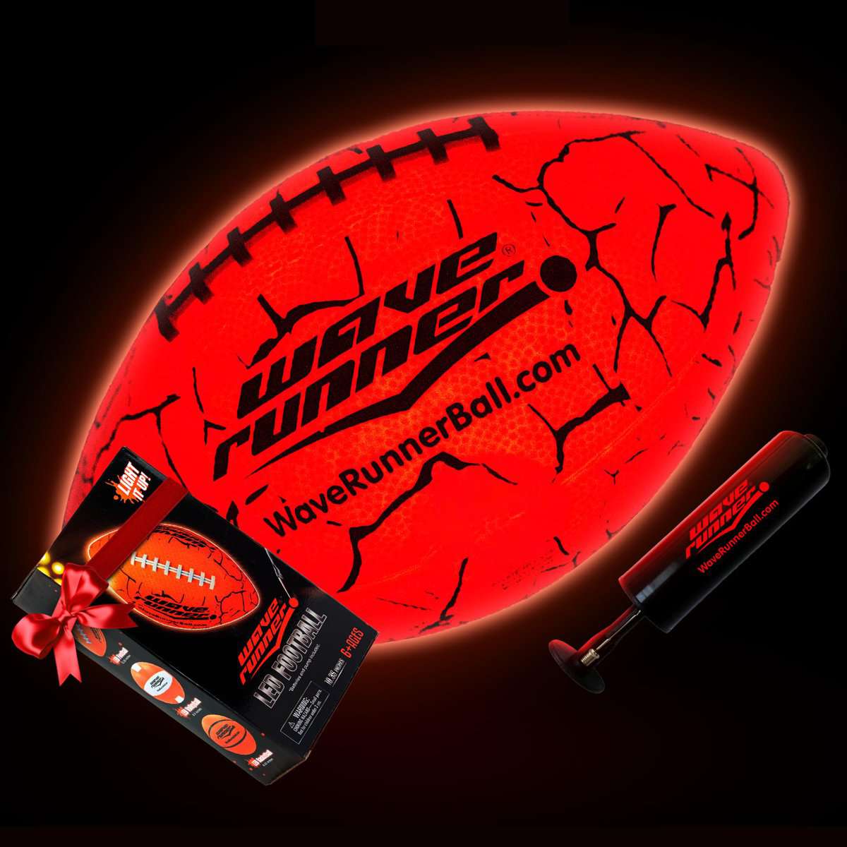 Waverunner Glow in The Dark Football - LED Light Up Football - Perfect Teenage Boy Gifts Idea for Ages 8-15+ | Size No. 6 - Cool Stuff Outdoor Sports Toy Gift Ideas for Kids, Youth Ages 8,9,10,11,12