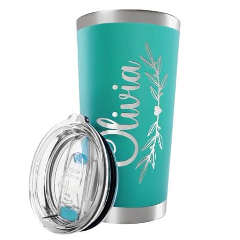 Custom Engraved Tumbler in 12 Designs. Keeps Drinks Hot/Cold. Perfect Personalized Gift for Women or Mom.