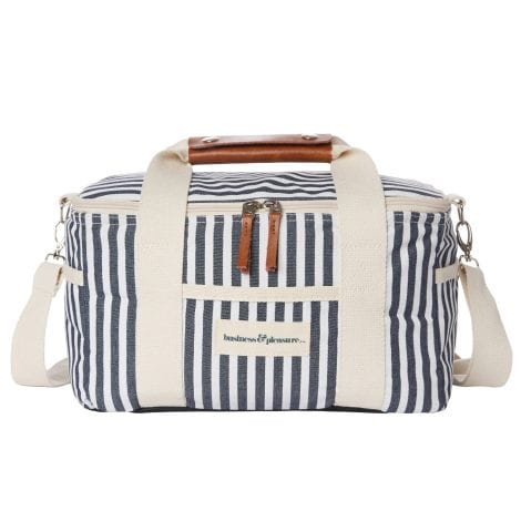 Premium Cooler Bag by Business & Pleasure Co. – Adorable Retro Lunch Bag for Beach and Picnics – Preserves Food and Chills Drinks – Leakproof, 14L – Navy Stripe by Lauren.