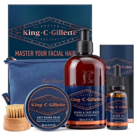 “The Ultimate Beard Care Package for Men – Includes Beard Wash, Oil, and Balm by King C. Gillette.”