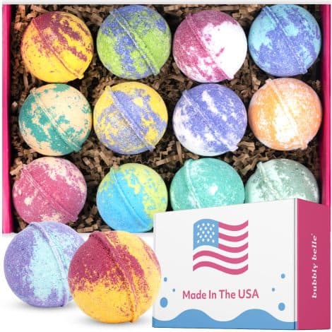 Large handcrafted aromatherapy bath bombs with essential oils, coconut oil, and Epsom salt; perfect for all ages.