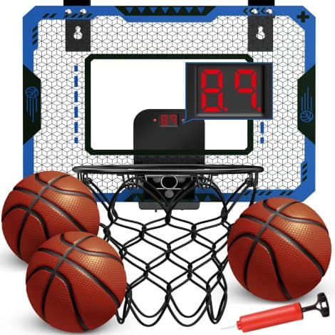 Mini Indoor Basketball Hoop for Boys 5-10: Over-the-Door Mini Hoop with Scoreboard & 3 Balls, Ideal Gift for Christmas/Birthdays.