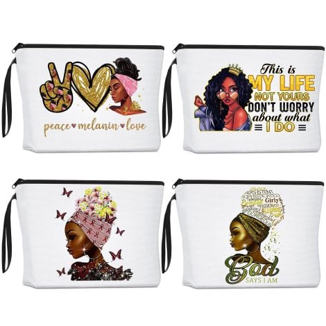 4-Piece Christmas Makeup Bag Gift Set – Adorable, Zippered Cosmetic Bags for American Women and Girls.