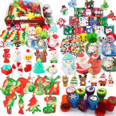 Premium Christmas party favors for kids, including assortment toys, perfect for stocking stuffers, classroom gifts, and prizes.