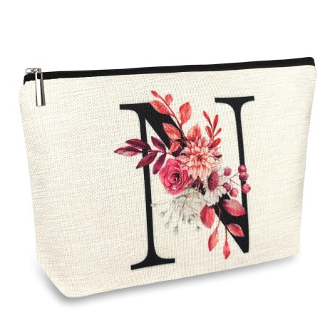 Custom Flower Print Makeup Bag, Personalized Gift for Her, Ideal for Birthdays, Mothers Day, Christmas, Travel (N)