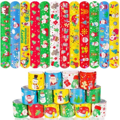 48 festive slap bracelets for kids. Perfect Christmas favors and stocking stuffers. Ideal for birthdays too!